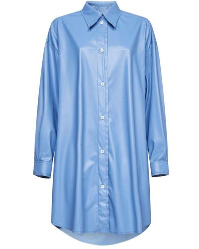 MM6 by Maison Martin Margiela Faux Leather Mini Shirt Dress - Blue