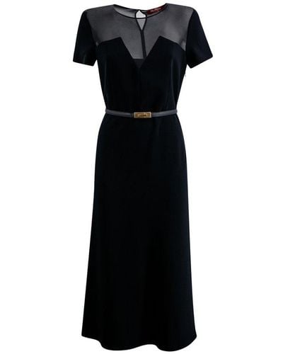 Max Mara Studio Cady Dress With Georgette Inserts - Black