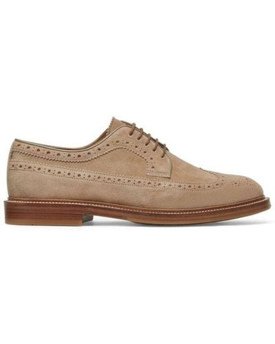 Brunello Cucinelli Perforated-embellished Lace-up Derby Shoes - Brown