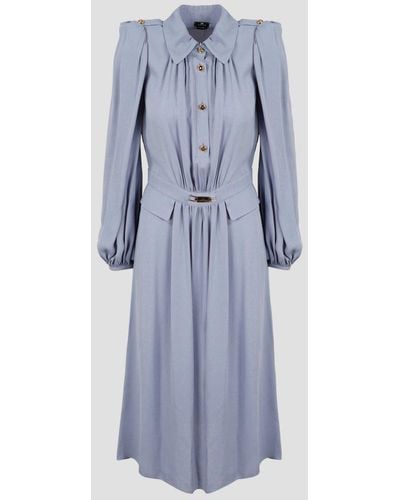 Elisabetta Franchi Puff Sleeved Shirt Dress - Blue