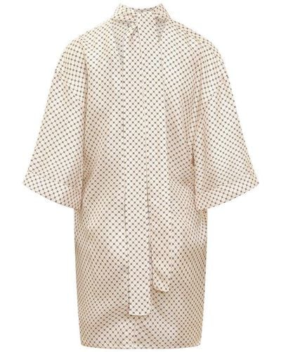 Lanvin All-over Patterned Pussy-bow Dress - White
