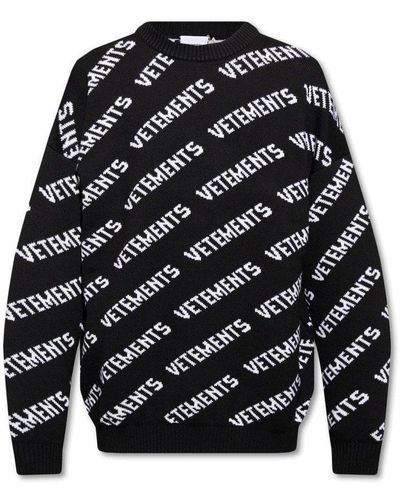 Vetements All-over Logo Printed Crewneck Sweater - Blue