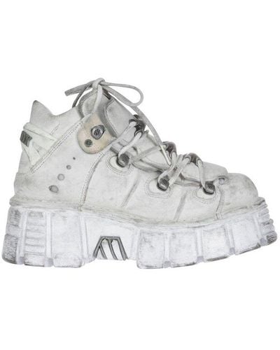 New Rock Distressed-effect Platform Lace-up Trainers - White