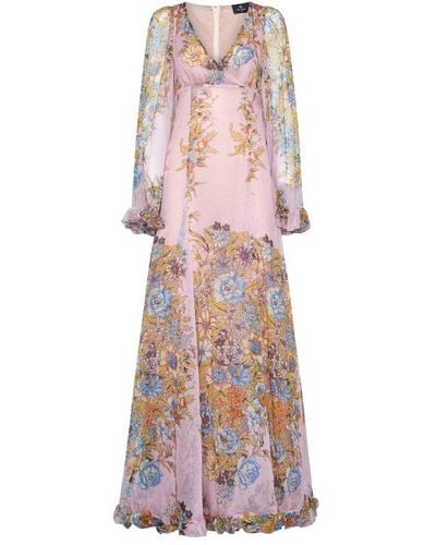 Etro Print Silk Long Dress - Pink