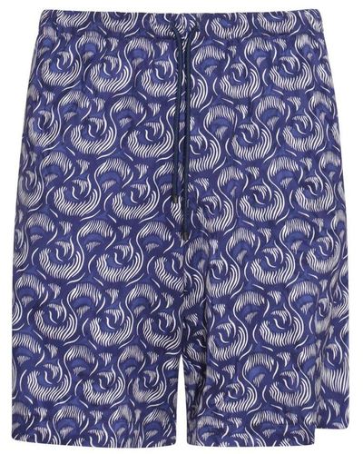 Dries Van Noten Graphic Printed Drawstring Shorts - Blue