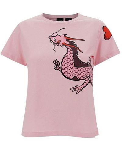 Pinko Quentin Dragon Printed T-shirt - Pink