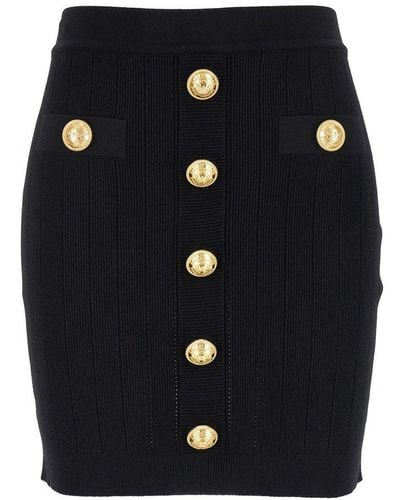 Balmain Button Detailed High-rise Mini Skirt - Black
