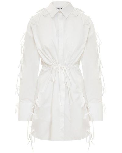 MSGM Lace-up Detailed Shirt Dress - White