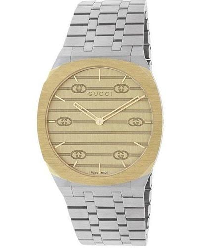 Gucci Ya163502 25h Stainless Steel And Yellow Quartz Watch - Grey
