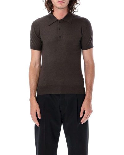 Valentino Button Detailed Short-sleeved Knitted Polo Shirt - Black