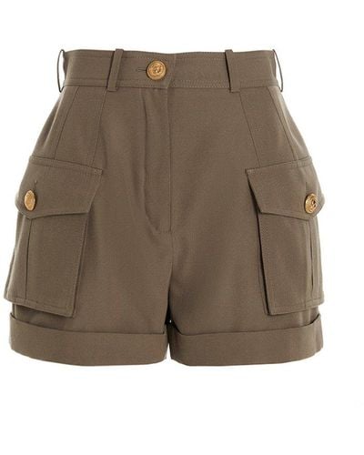 Balmain High-waisted Cargo Pockets Shorts - Brown