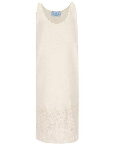 Prada Flower Embroidered Sleeveless Dress - White