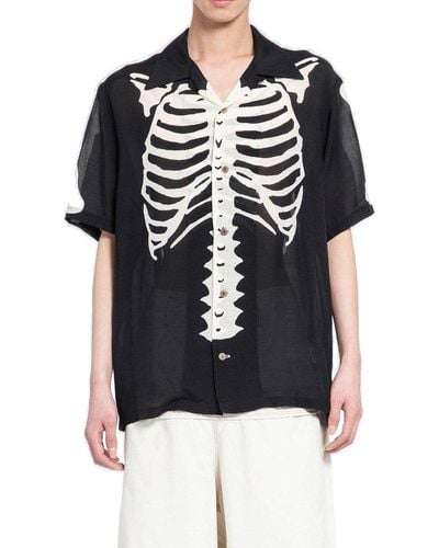 Kapital Skeleton Printed Short Sleeved Shirt - Black