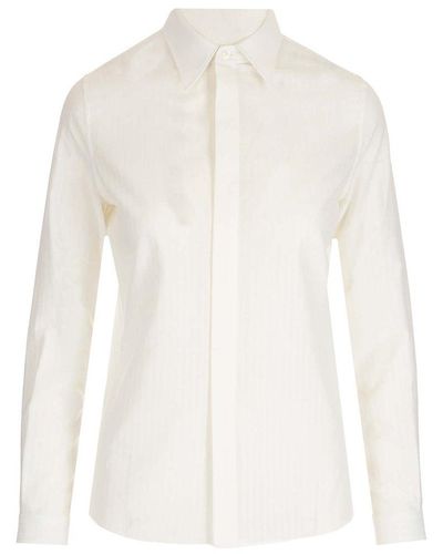 Saint Laurent Striped Long-sleeved Shirt - White