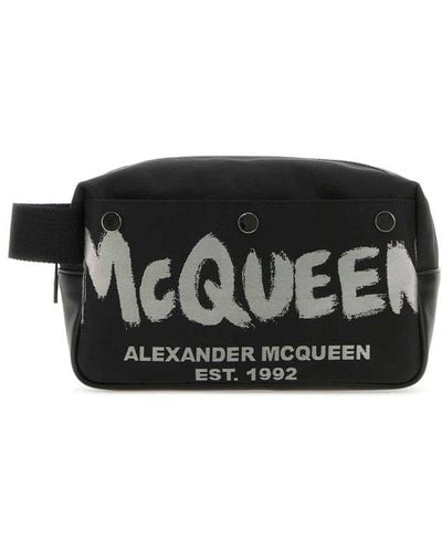 Alexander McQueen Logo Printed Zipped Toiletry Bag - Black