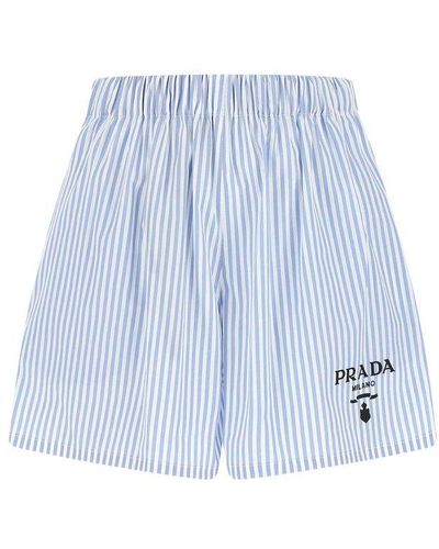 Prada Embroidered Poplin Shorts - Blue
