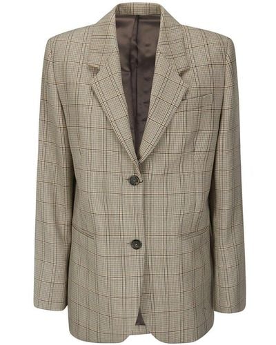 Totême Windowpane-check Suit Jacket - Natural