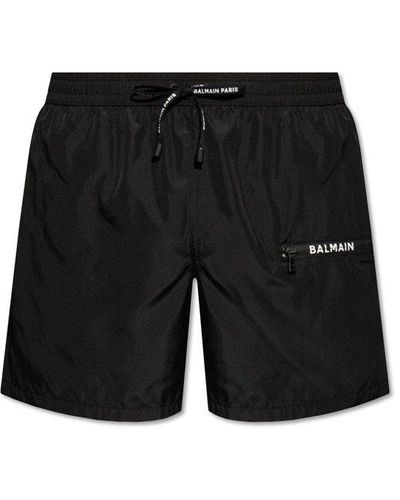 Balmain Logo Detailed Swim Shorts - Black