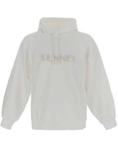 Sunnei Logo Embroidered Drawstring Hoodie - White