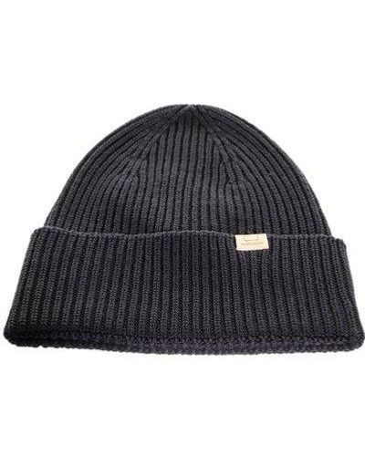 Woolrich Logo Label Ribbed Beanie - Blue
