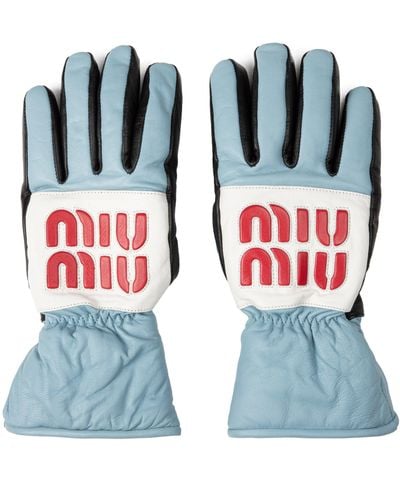 Miu Miu Leather Logo Ski Gloves - Blue