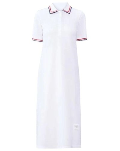 Thom Browne Rwb Striped Short Sleeved Polo Dress - White