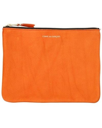Comme des Garçons Logo Printed Zip-up Pouch - Orange
