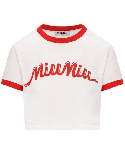 Miu Miu Logo-printed Cropped T-shirt - Red
