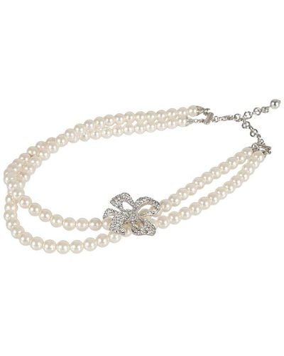 Alessandra Rich Bow Motif Embellished Necklace - White