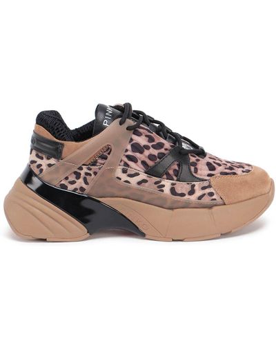 Pinko Leopard Print Chunky Sole Sneakers - Natural