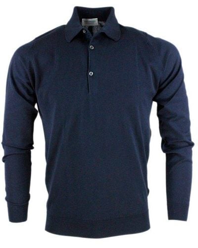 John Smedley Bradwell Long-sleeved Polo Shirt - Blue