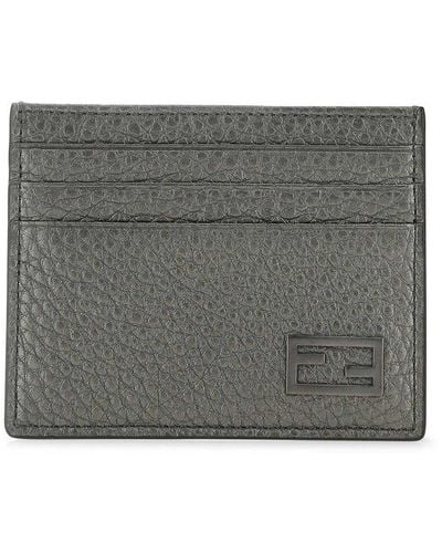 Fendi Lead Leather Card Holder Fe - Grey