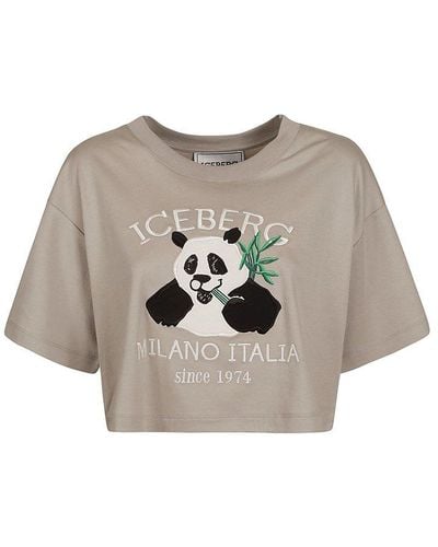 Iceberg Panda Printed Crewneck Cropped T-shirt - Grey