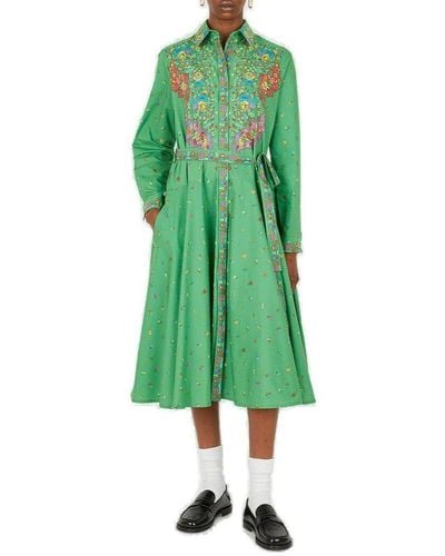 KENZO Paisley-printed Belted Shirt Dress - Green