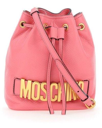 Moschino Logo Plaque Drawstring Bucket Bag - Pink