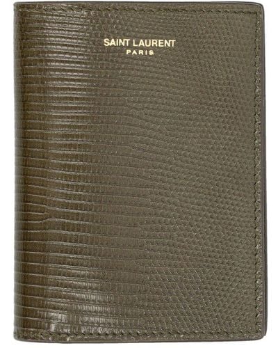 Saint Laurent Lizard Credit Card Wallet - Green
