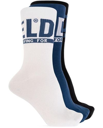 DIESEL Skm-ray-threepack Logo Jacquard Knitted Socks - Blue