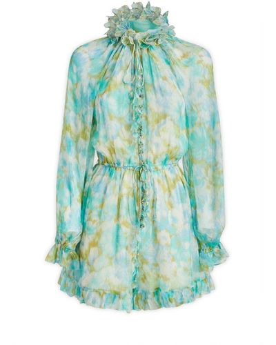 Zimmermann High Tide Flutter Print Silk Playsuit - Blue