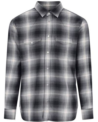 Tom Ford Gradient-effect Check-plaid Buttoned Shirt - Gray