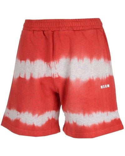 MSGM Tie Dye Bermuda Track Shorts - Red