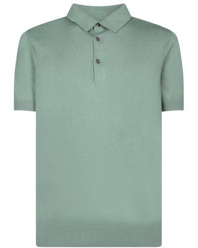 Zegna Short Sleeved Knitted Polo Shirt - Green