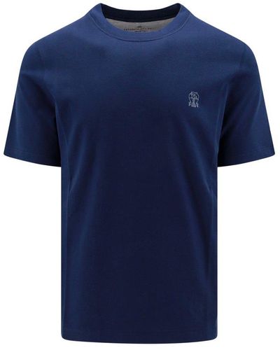 Brunello Cucinelli Logo Printed Crewneck T-shirt - Blue