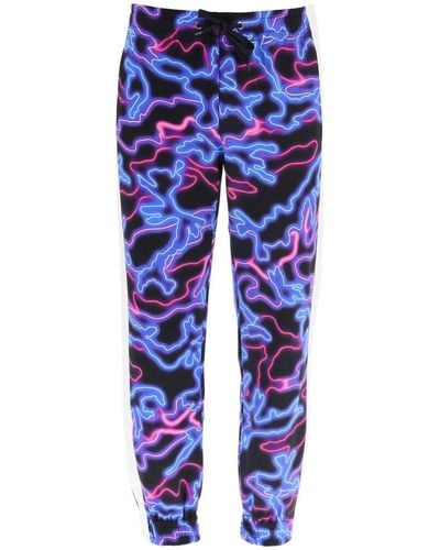 Valentino Allover Neon Camouflage Printed Jogging Pants - Blue