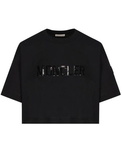 Moncler Sequin Logo Crewneck Cropped T-shirt - Black