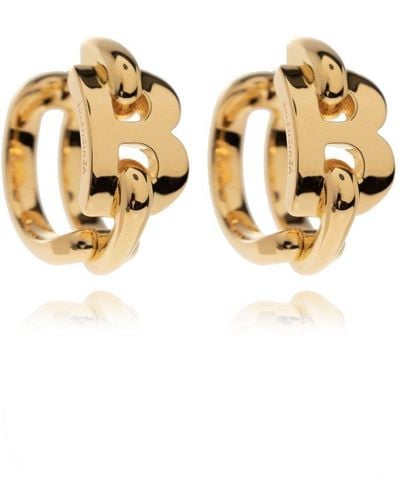 Balenciaga Brass Earrings With Logo, - Metallic