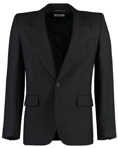 Saint Laurent Single Breasted Striped Tailored Blazer - Black