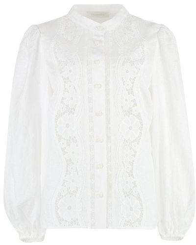 Zimmermann Halcyon Broderie Linen Shirt - White