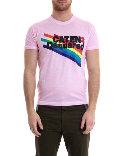 DSquared² Rainbow Printed Crewneck T-shirt - Pink