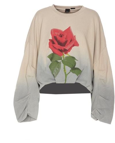Pinko Rose Printed Faded Sweatshirt - Grey