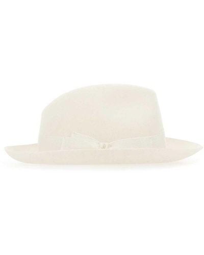 Borsalino Ribbon-trimmed Wide-brim Fedora Hat - White